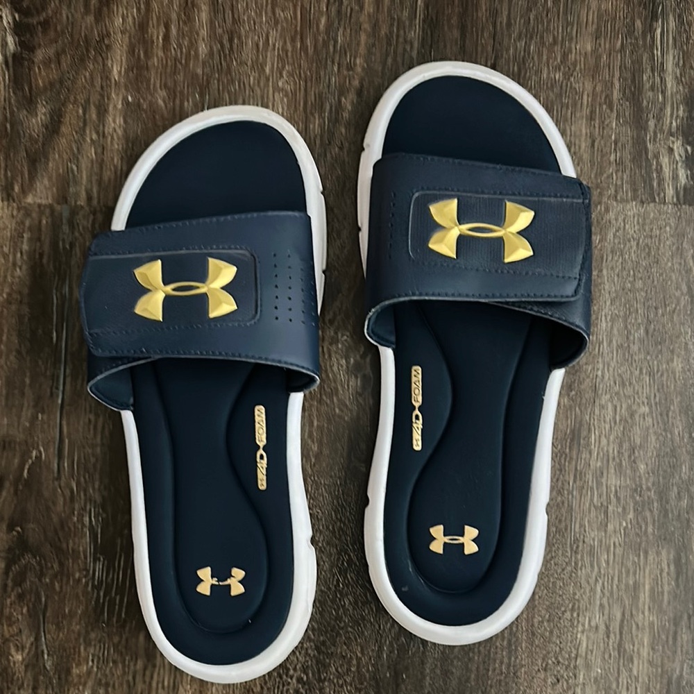 Under Armour Men’s Slide Sandals - Dark Blue and Gold
